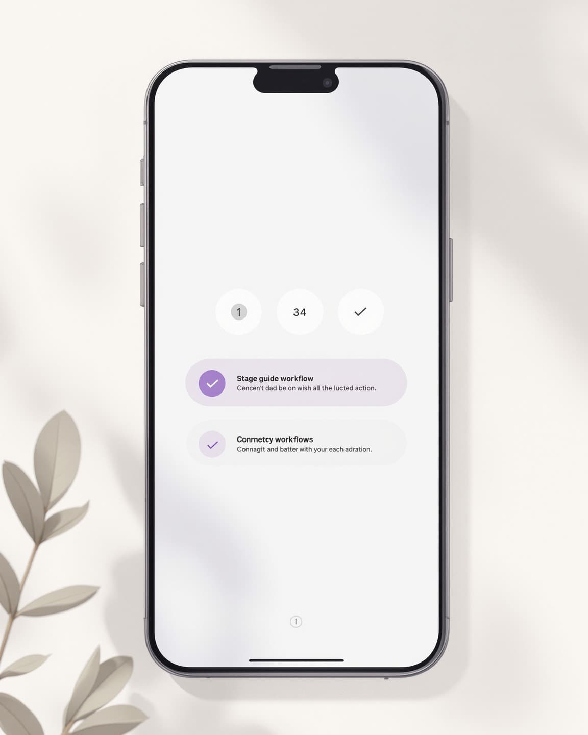 An App guided workflow showing three numbered steps with checkmarks
